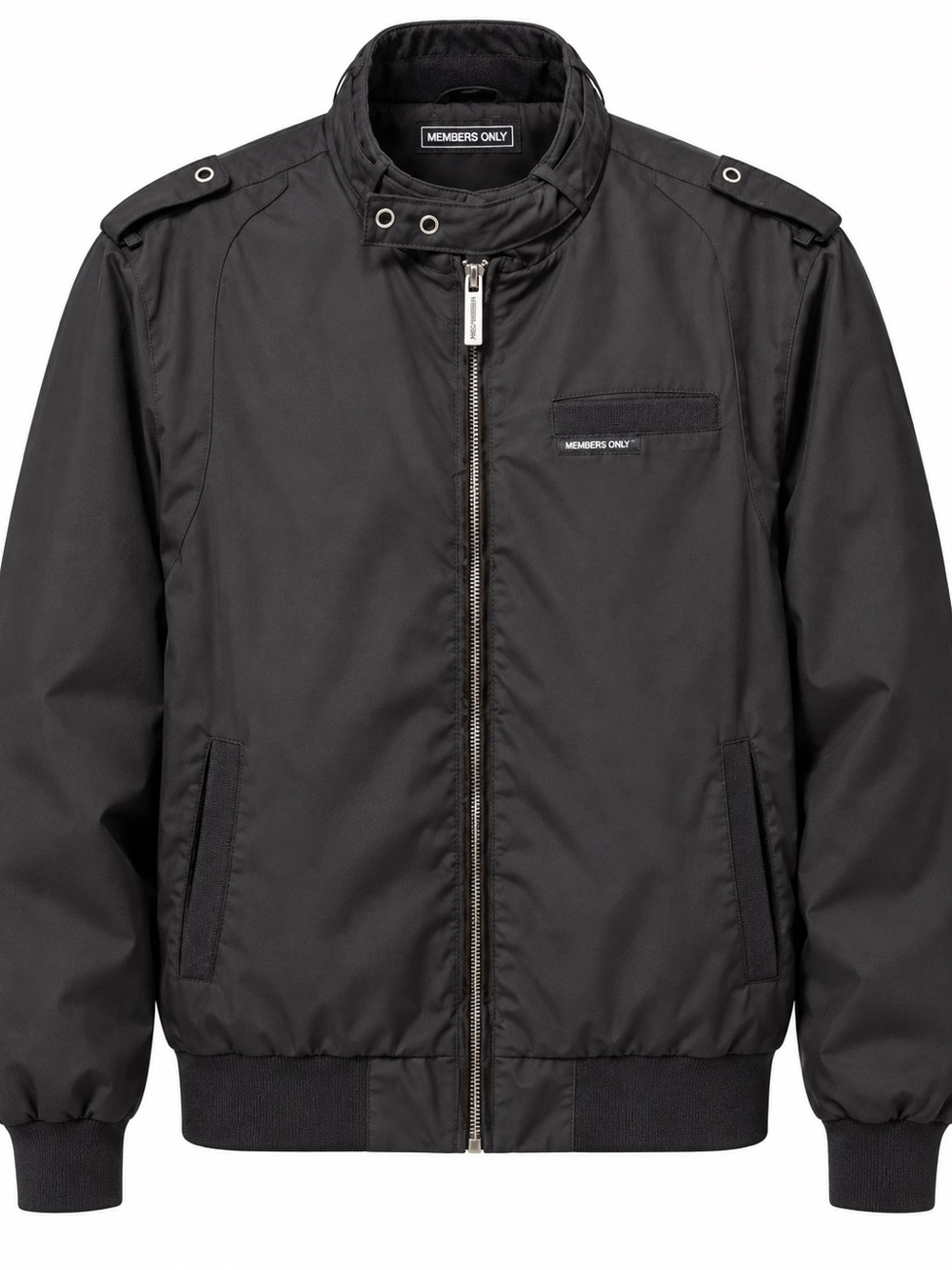 Members Only Black Bomber Jacket with Stand Collar
